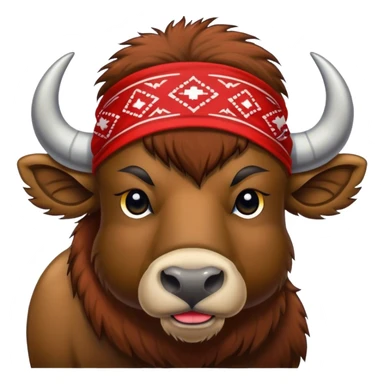 a buffalo wearing a red bandada around its neck with the word BRBOTAR sticker