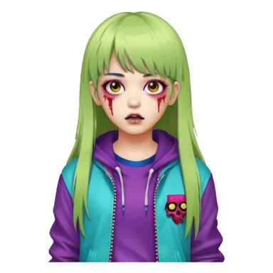 portrait-of-a-zombie-k-pop-idol,-wearing-a-stylish-streetwear-outfit-with-layered-colorful-clothing,-long-hair-with-bangs,-makeup,- sticker