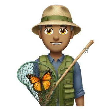 a man with butterfly net sticker