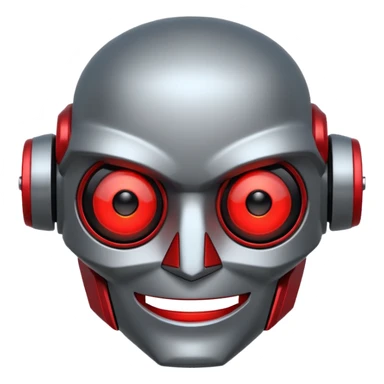 evil robot. Only its head. Very low details, just lines and colors, no need to draw detailed. Make it smile sticker