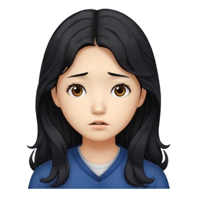  Korean female college student with a worried face , long wavy hair ,no glasses  sticker