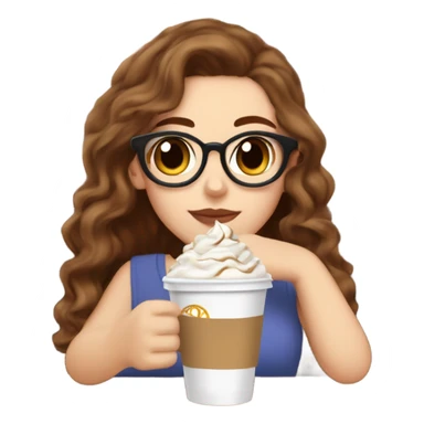 aesthetic white girl with brown wavy hair and brown eyes sipping an iced americano in a cute coffee shop  sticker