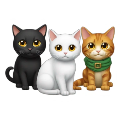 un chat roux, un chat noir en écaille tortue et un chat noir et blanc l'un à côté de l'autre sticker