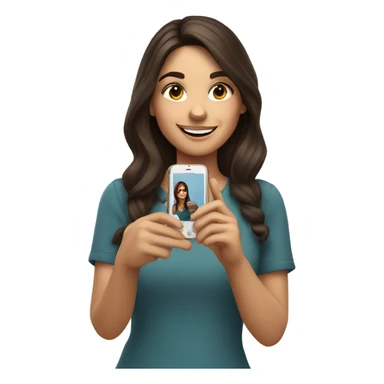 brunette girl take phone and shooting selfie sticker