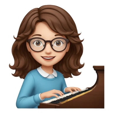 girl brown hair wavy. round glasses eye. playing piano sticker