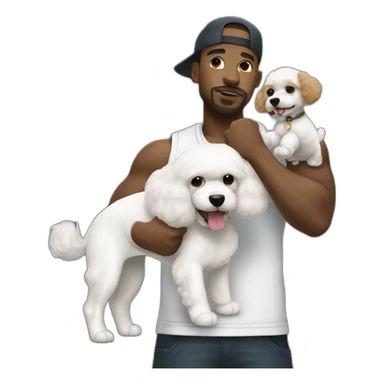 rapper man flexing with a bichon sticker