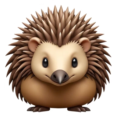 Cinematic Noble Echidna Portrait Emoji, Poised and regal, with a compact, spiky build and a textured, bristly fur in earthy browns, a distinctive pointed snout and keen, soulful eyes, Simplified yet sharp and sophisticated features, highly detailed, glowing with a warm, dignified glow, high shine, intelligent and resilient, stylized with an air of prickly elegance, focused and attentive, soft glowing outline, capturing the essence of a watchful and confident echidna, so majestic it feels as though it could scurry out of the screen with effortless authority! sticker