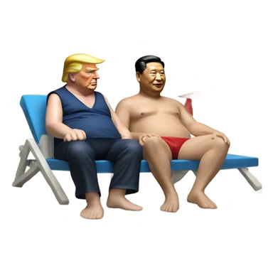 Photorealistic Donald Trump and Xi Jinping at the beach by the pool together sticker