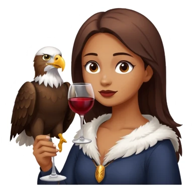Real picture of an eagle bird girl drinking wine. Write the word Thirsty Thorpie on the eagles chest  sticker