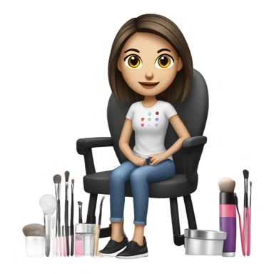 Makeup kit and brushes sitting in a chair a white brunette girl  sticker