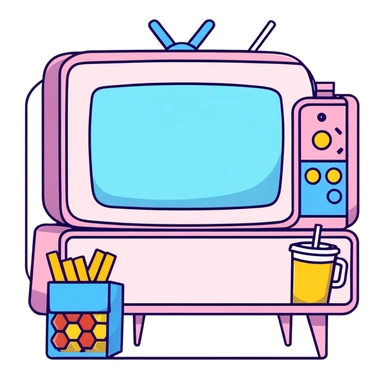 TV party with multiple characters, snacks, and decorations sticker