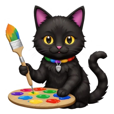 A black cat holding brushes and a colour pallete because he is an artist sticker