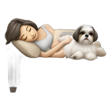 Shih tzu dog and human woman sleeping on couch sticker