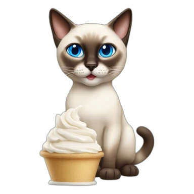 Siamese cat with blue eyes eating whipped cream sticker