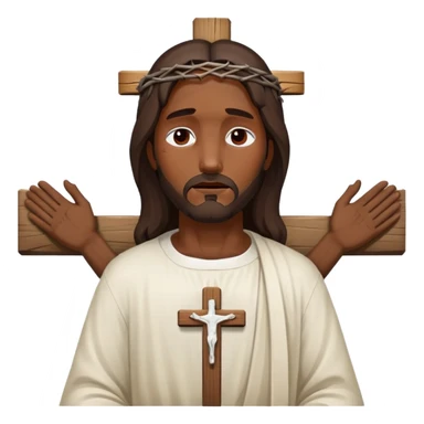 Dark skin Jesus injured eyes closed on cross sticker