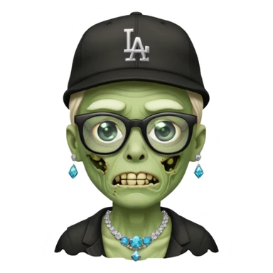 Green Zombie with black glasses dodger hat and diamonds necklace sticker