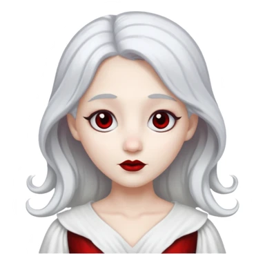 vull un perosnatge estil bimoji que sigui com una nimfa bella i fantasmal amb túniques blanques. Té la pell literalments blanca com el guix, cabell platejat, un nas llarg, ulls negres grans i llavis carmesí. sticker