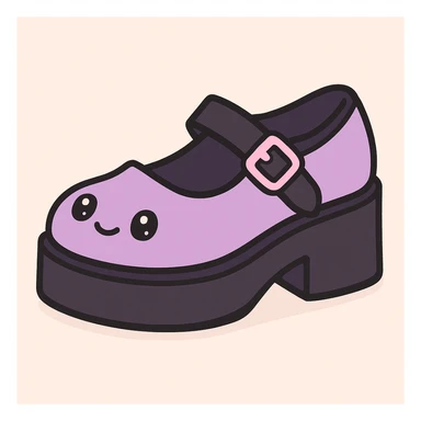 Make the BLACKPINK-inspired gothic shoes primarily purple with black and pink accents, cute and stylish, kawaii style, no socks, no hearts. sticker