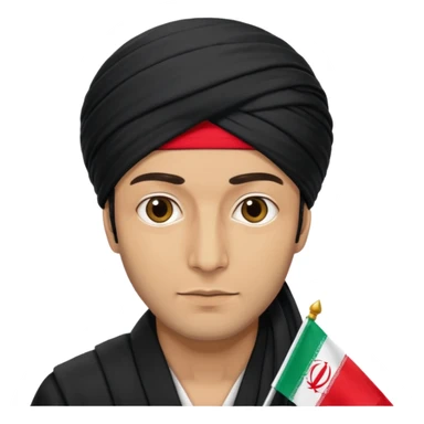 A man with a black turban and an Iranian flag sticker