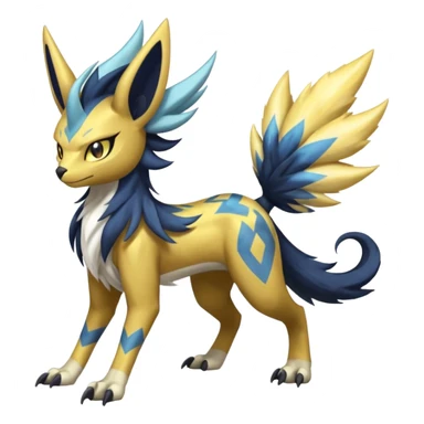Feral Scaly Striking Slaying Badass Evil Handsome Lightning-patterned Zig-zagged buzzy fuzzy Meloetta-Renamon-Zeraora-Luxray-Cobalion-Absol-Vernid-fusion-hybrid-creature, full body  sticker