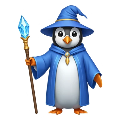 penguin wizard wearing a blue robe sticker