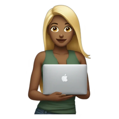 mulher loira com iphone e com macbook sticker