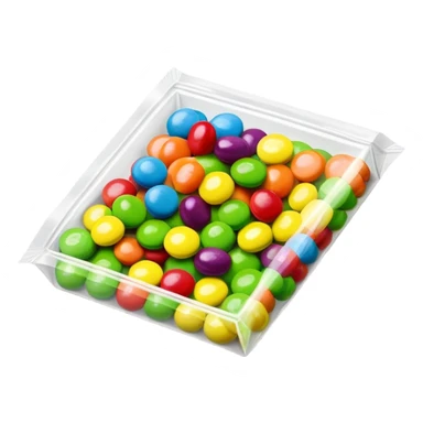A very colorful Skittles candy package in bright rainbow colors, partially open with only green Skittles visible inside and a few green candies next to it. sticker