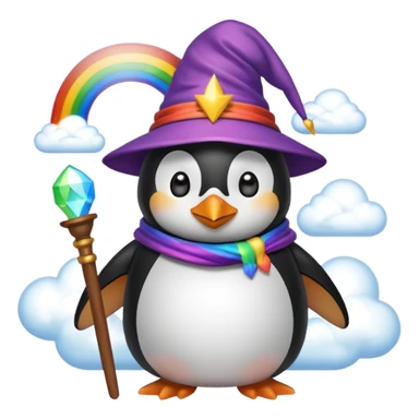 Penguin wizard in a cloud asking "What is rainbow connection?" sticker