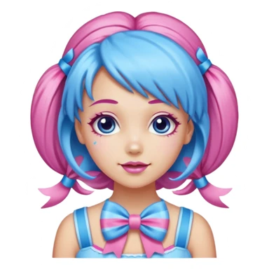 candy girl from candyland long blue pink mixed candy hair with ribbon and  sticker