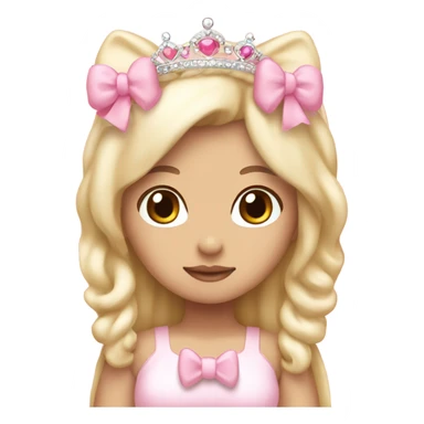 Kawaii browm skin girl with blonde hair wearing light pink with bows pink princess crown and hello kitty sticker