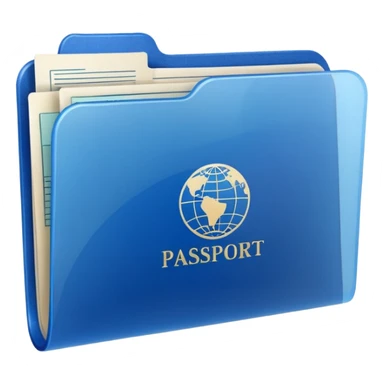 A translucent blue plastic folder with rounded corners, passport documents\ sticker