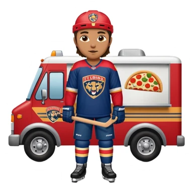 The galaxy with a with a Florida Panthers player
With a taco truck and a pizza truck with a house
With a museum behind it that has football players sticker