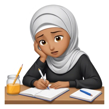 hijabi student doing homework looking stressed, suffering and crying sticker