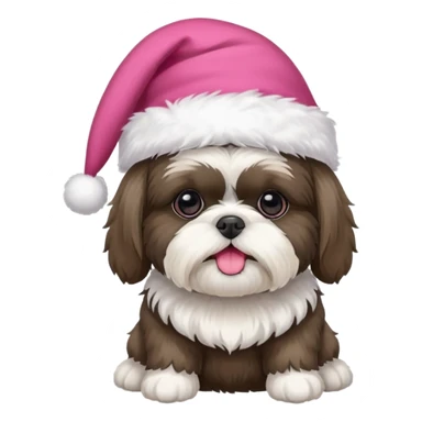 one little white all over shih tzu dog with pink santa hat and one mostly white with black havanese dog wearing a red santa hat sticker