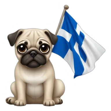 pug holding a finnish suomi flag sticker