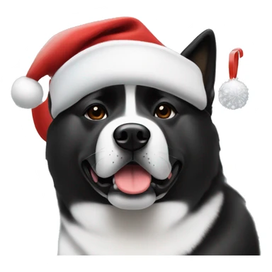 Black American akita wearing Christmas hat with his black and white American akita friend  sticker