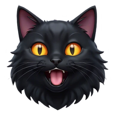 Cinematic Comical Black Cat Portrait Emoji, Head tilted dramatically while yawning exaggeratedly, sleek black fur with subtle hints of dark gray, Simplified yet hilariously adorable features, highly detailed, glowing with an almost sarcastic glow, high shine, a mix of lazy and curious, stylized with a touch of playful whimsy, bright and alert but with a comical expression, soft glowing outline, capturing the essence of a mischievous yet overly dramatic kitten, so funny it feels like it could leap off the screen and sassily demand attention! sticker
