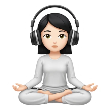 White girl, meditating with headphones on hair black sticker