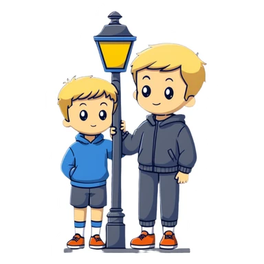 blond boy, short hair, clinging to a lamppost in very strong wind sticker