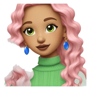girl pink sweater pink lipstick green eyes blue earrings pink nails golden wavy long hair full body sticker