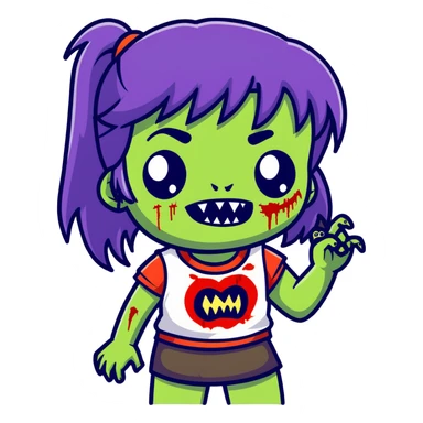 zombie girl with side bangs and fangs sticker
