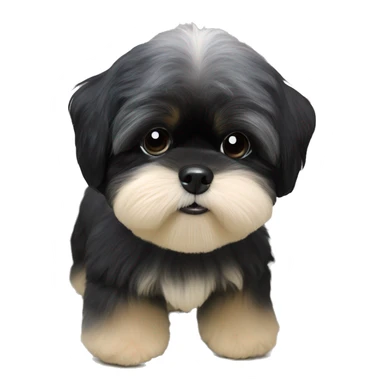 Shih tzu black puppy, yorkie coloring with light colored eyebrows. Round face, short ears. Looks like teddy bear  sticker