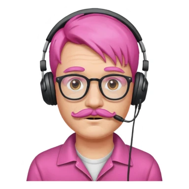 headphone and spectacles, mustached pink hair man sticker