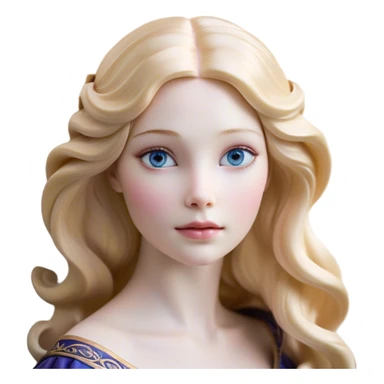 Cinematic Realistic Sleeping Beauty (Aurora) Portrait, with porcelain-like skin featuring a natural rosy flush, illuminated by soft lighting that highlights the gentle contours of her face. Her golden blonde hair flows in soft, detailed waves with subtle highlights that shimmer in the light. Her deep violet-blue eyes radiate warmth and innocence, framed by arched brows and long lashes. With a soft, serene smile, she holds a delicate rose gently in one hand, her other hand resting lightly by her side. She is dressed in her classic pink gown, the fabric rich in texture with delicate folds that catch the light. A golden crown rests atop her head, gleaming with royal refinement. The portrait captures a soft, glowing aura, blending realism with an ethereal sense of beauty and timeless enchantment. sticker