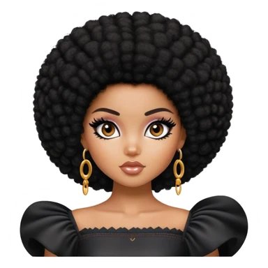 pretty bratz girl, dark black big afro, dark brown eyes, y2k fashion, black eyeliner, deep brown skin sticker