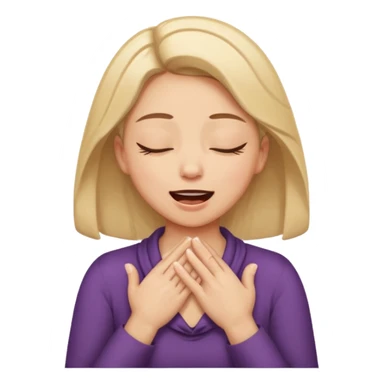 eyes closed and mouth wide open and hands cupped around her neck - her eyes are squinty with excitment sticker