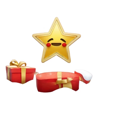 Un emoji navideño con un fondo rojo, que incluya un pequeño pino decorado con luces, una estrella dorada en la punta, y un letrero que diga '20% OFF' con letras blancas, rodeado de brillo festivo y copos de nieve sticker