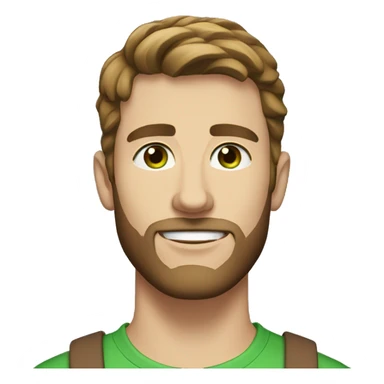 White male, age 25, brown hair, short beard, no mustache, green/blue eyes sticker