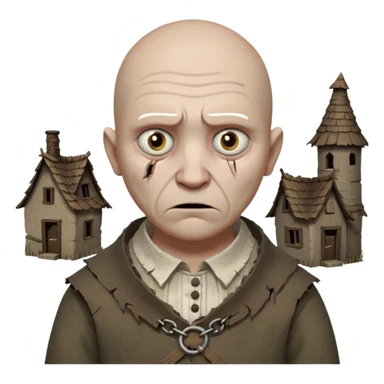 cursed village villager portrait, head and shoulders only, pale skin, torn rustic clothes collar, haunted eyes, eerie atmosphere, 3D cartoon, mobile game icon style, clean background, no text, no watermark

 sticker