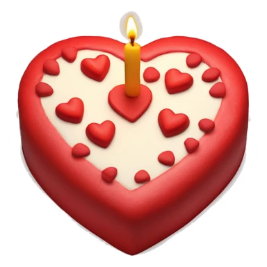 Red heart shaped birthday cake, top view, 4 candles sticker